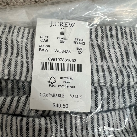 NWT! J. Crew Black & White Striped Linen-Blend Drawstring Shorts. Size 3X. - Picture 9 of 10